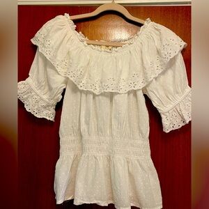 Cotton off-shoulder eyelet trimmed top